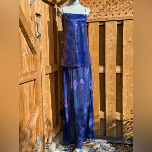 🆕 RAT & BOA 🧿 NWOT Violetta Blue Sequin & Floral Printed Maxi Dress, Sz XXS - Picture 5 of 15